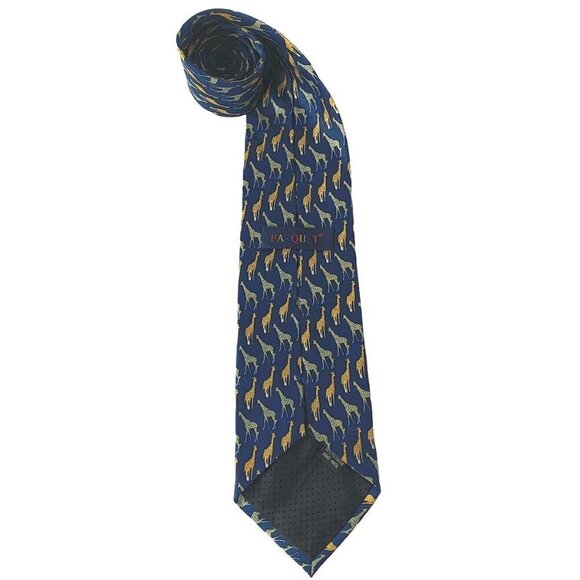 Parquet Giraffe Zoo Animal Print Blue Gold Novelty Necktie - Picture 5 of 8